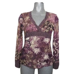 Tint abstract floral print V-neck blouse size "L"